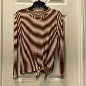 Madewell Long sleeve knit top w/ tie detail on bottom left